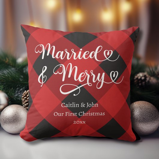 Getrouwd Merry onze 1e Kerst Nieuwgetrouwd Rood Ru Kussen