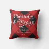 Getrouwd Merry onze 1e Kerstmis Nieuwgetrouwd Rood Kussen (Achterkant)