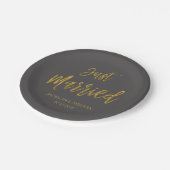 Getrouwd met houtskool grijs en goudfolie papieren bordje (Gekanteld)