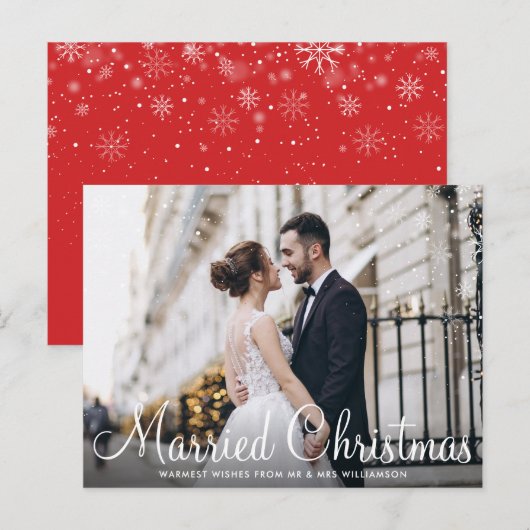GETROUWD MET KERSTMIS | witte scriptfoto Briefkaart (Voorkant / Achterkant)