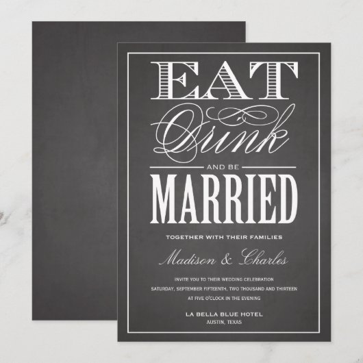 GETROUWD MET KRIJTBORD | HUWELIJKSUITNODIGING KAART (Voorkant / Achterkant)