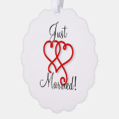 Getrouwd met rode en zwarte swirly harten ornament kaart (Links)