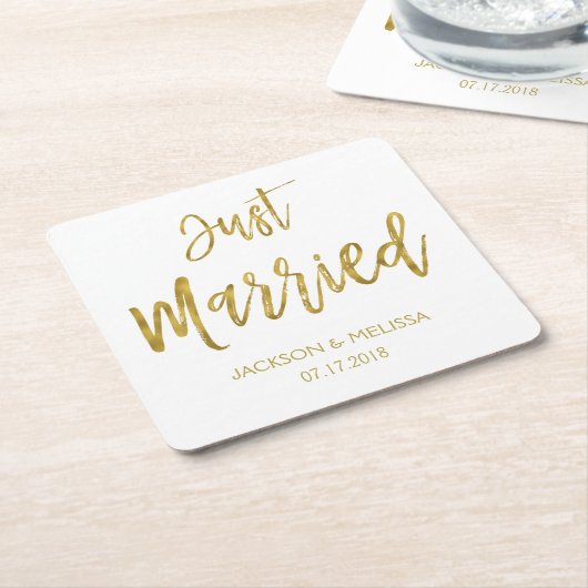 Getrouwd met witte en goudfolie Onderzetters (Schuin)