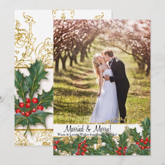 Getrouwd n Vrolijk Kerstfeest Pas getrouwd Foto Ho Feestdagenkaart (Voorkant / Achterkant)