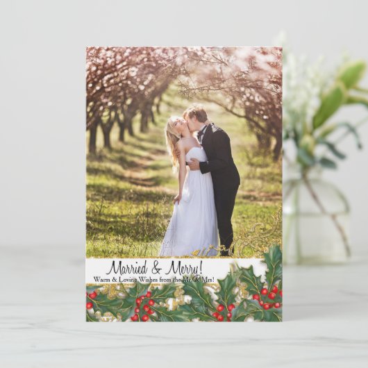 Getrouwd n Vrolijk Kerstfeest Pas getrouwd Foto Ho Feestdagenkaart (Staand voorkant)