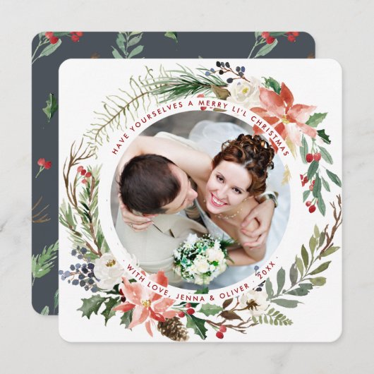 Getrouwd n vrolijk kerstkrans feestdagenkaart (Voorkant / Achterkant)