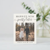 Getrouwd Nu Feest Later Foto Cream Trouwen Aankondigingskaart (Staand voorkant)