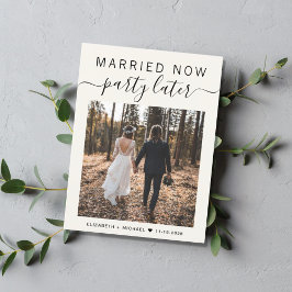Getrouwd Nu Feest Later Foto Cream Trouwen Aankondigingskaart