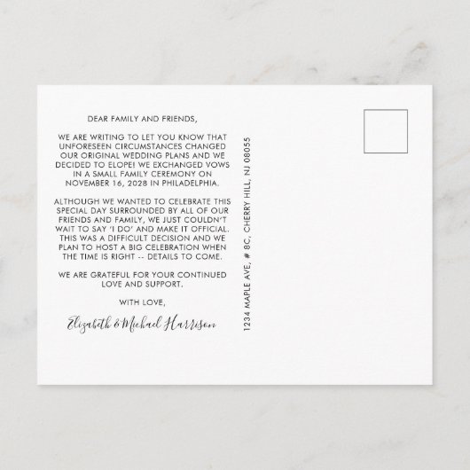 Getrouwd Nu Feest Later Neon Verlichting Foto Brui Aankondigingskaart (Achterkant)