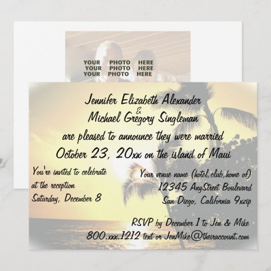 Getrouwd op Maui-aankondiging met bruiloft foto Kaart (Voorkant / Achterkant)