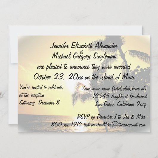 Getrouwd op Maui-aankondiging met bruiloft foto Kaart (Voorkant)