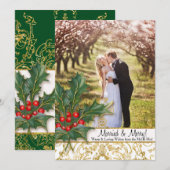 Getrouwd op Vrolijk Kerstmis Goud Glitter Holly Fo Feestdagenkaart (Voorkant / Achterkant)