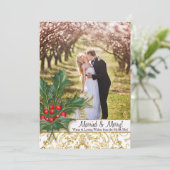 Getrouwd op Vrolijk Kerstmis Goud Glitter Holly Fo Feestdagenkaart (Staand voorkant)
