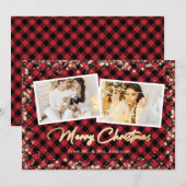 Getrouwd Paar Rood Plaid Foto Vrolijk Kerstfeest Feestdagenkaart (Voorkant / Achterkant)