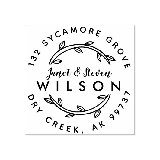 Getrouwd paar Volledige namen Hand getrokken krans Rubberstempel (Afrduk)