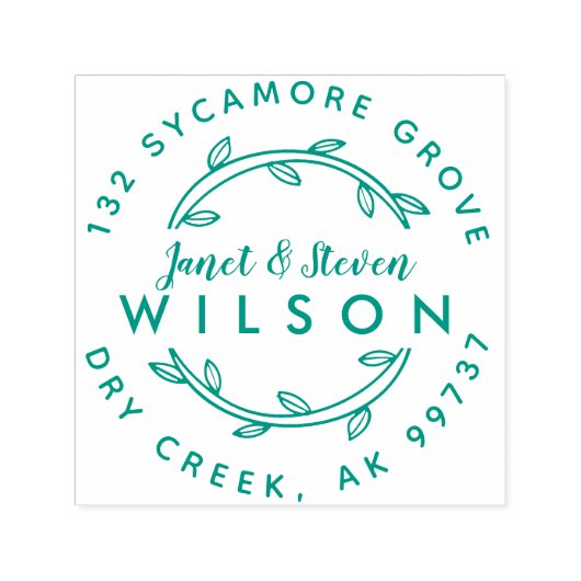 Getrouwd paar Volledige namen Hand getrokken krans Zelfinktende Stempel (Design)