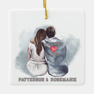 Getrouwd Stel Knuffelen - Romantische Achteraanzic Keramisch Ornament