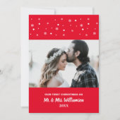 Getrouwd Stel Onze Eerste Kerstmis Aangepaste Foto Feestdagenkaart (Voorkant)
