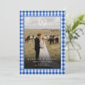 "Getrouwd & Stralend" Gingham Initiaal Wapen 2 Fot Bedankkaart (Staand voorkant)