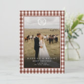 "Getrouwd & Stralend" Gingham Monogram Wapen 2 Fot Bedankkaart (Staand voorkant)