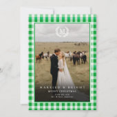 "Getrouwd & Stralend" Gingham Wapenschild Monogram Bedankkaart (Voorkant)