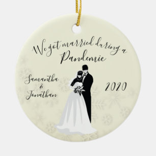 Getrouwd tijdens 2020 Face Mask Bride Groom Keramisch Ornament