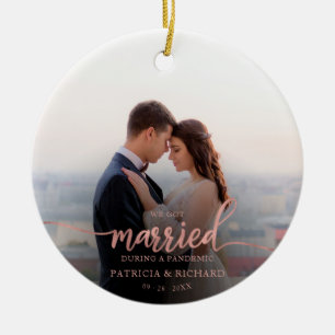 Getrouwd Tijdens een Pandemische Foto Rose Goud Fo Keramisch Ornament
