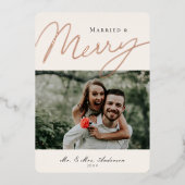 Getrouwd & Trouwen Script Vakantiefoto Foliekaart Folie Uitnodiging (Voorkant)