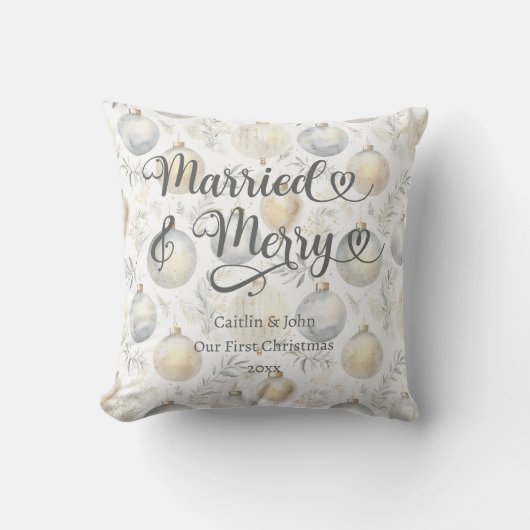 Getrouwd Vrolijk 1e Kerstmis Pas getrouwd Goud Orn Kussen (Voorkant)