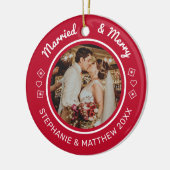 Getrouwd & Vrolijk 2 Foto Modern Rood Keramisch Ornament (Links)