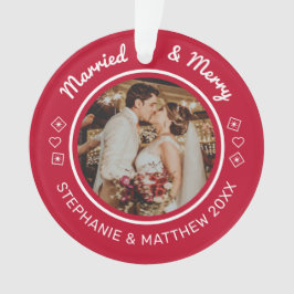 Getrouwd & Vrolijk 2 Foto Modern Rood Ornament