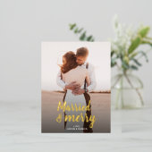 Getrouwd & Vrolijk Bruiloft Dank u Kerstmis Foto Folie Feestdagen Briefkaart (Staand Voorkant)