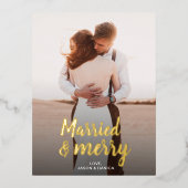 Getrouwd & Vrolijk Bruiloft Dank u Kerstmis Foto Folie Feestdagen Briefkaart (Voorkant)