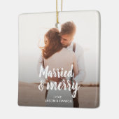 Getrouwd & Vrolijk Bruiloft Dank u Kerstmis Foto Keramisch Ornament (Links)