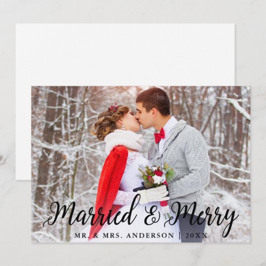 Getrouwd & Vrolijk Bruiloft Foto Kerstmis Kaart B (Voorkant / Achterkant)