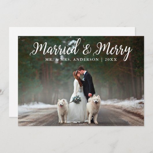 Getrouwd & Vrolijk Bruiloft Foto Kerstmis Kaart W (Voorkant / Achterkant)