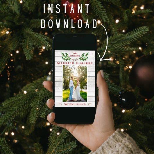 Getrouwd & Vrolijk Bruiloft Vrolijk Kerstfeest Fot Feestdagenkaart