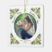 Getrouwd & Vrolijk | Eerste kerstfoto Keramisch Ornament (Links)