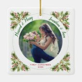 Getrouwd & Vrolijk | Eerste kerstfoto Keramisch Ornament (Achterkant)