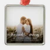 Getrouwd & Vrolijk Eerste Kerstmis Samen Foto Metalen Ornament (Voorkant)
