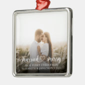Getrouwd & Vrolijk Eerste Kerstmis Samen Foto Metalen Ornament (Links)
