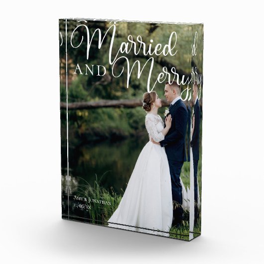 Getrouwd & Vrolijk Elegant Kerstmis Bruiloft Fotoblokken (Rechts)