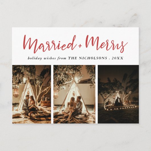 Getrouwd & Vrolijk Elegant Red Multi Fotovakantie Feestdagenkaart (Voorkant)