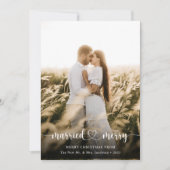Getrouwd & Vrolijk Elegant Script Foto Kerstkaart Bedankkaart (Voorkant)