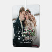 Getrouwd & vrolijk Foto Pas getrouwd Kerst Metalen Ornament (Voorkant links)