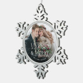 Getrouwd & vrolijk Foto Pas getrouwd Kerst Tin Sneeuwvlok Ornament (Rechts)