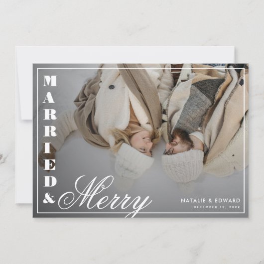 Getrouwd & vrolijk Foto  Plaid Christmas Feestdagenkaart (Voorkant)