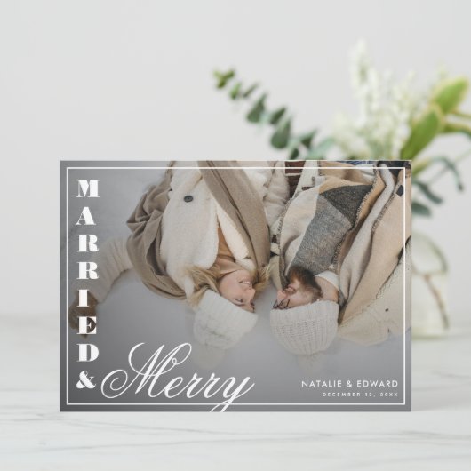 Getrouwd & vrolijk Foto  Plaid Christmas Feestdagenkaart (Staand voorkant)