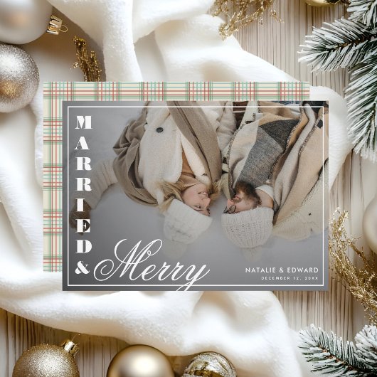 Getrouwd & vrolijk Foto  Plaid Christmas Feestdagenkaart