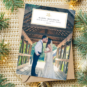 Getrouwd Vrolijk Gelukkig Vakantie Kerstmis Fotoka Feestdagenkaart